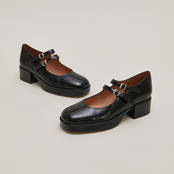 Babies à talons et brides en cuir brillant noir | VICTORIA | Jonak