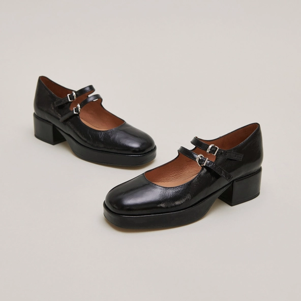 Babies &agrave; talons et brides en cuir brillant noir | VICTORIA | Jonak