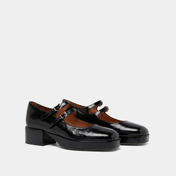 Babies &agrave; talons et brides en cuir brillant noir | VICTORIA | Jonak