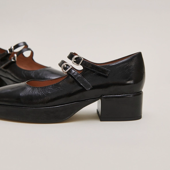 Babies &agrave; talons et brides en cuir brillant noir | VICTORIA | Jonak