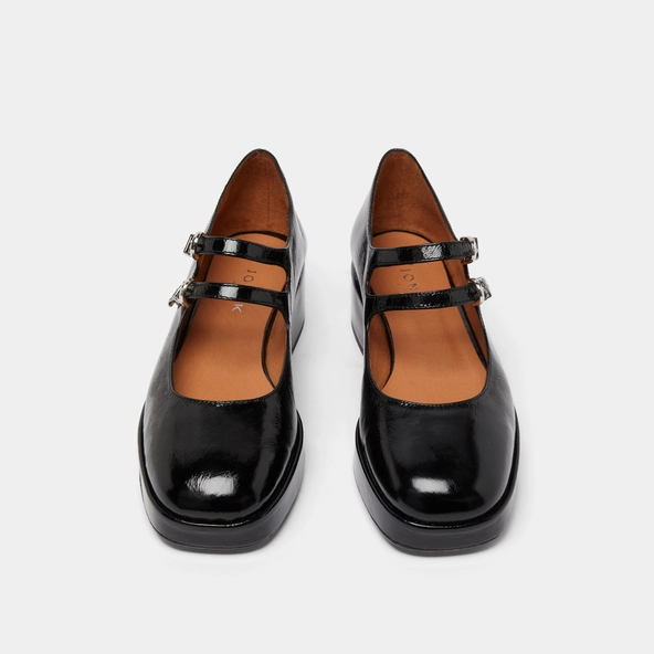 Babies &agrave; talons et brides en cuir brillant noir | VICTORIA | Jonak