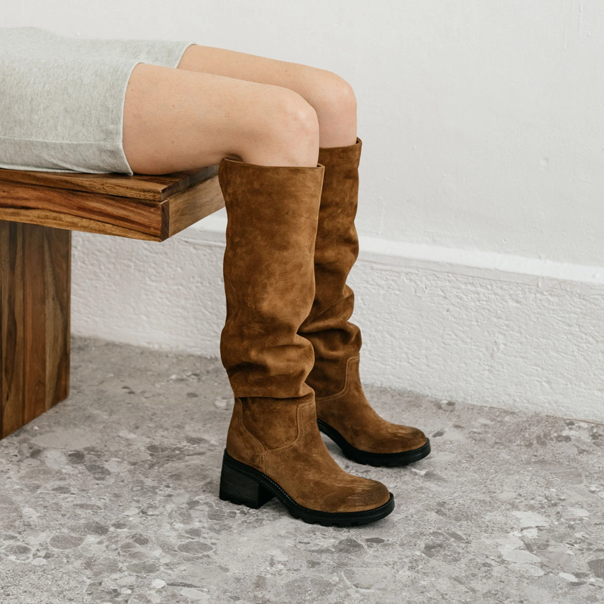 Bottes à talons et semelles crantées en croute cognac | ROMA | Jonak
