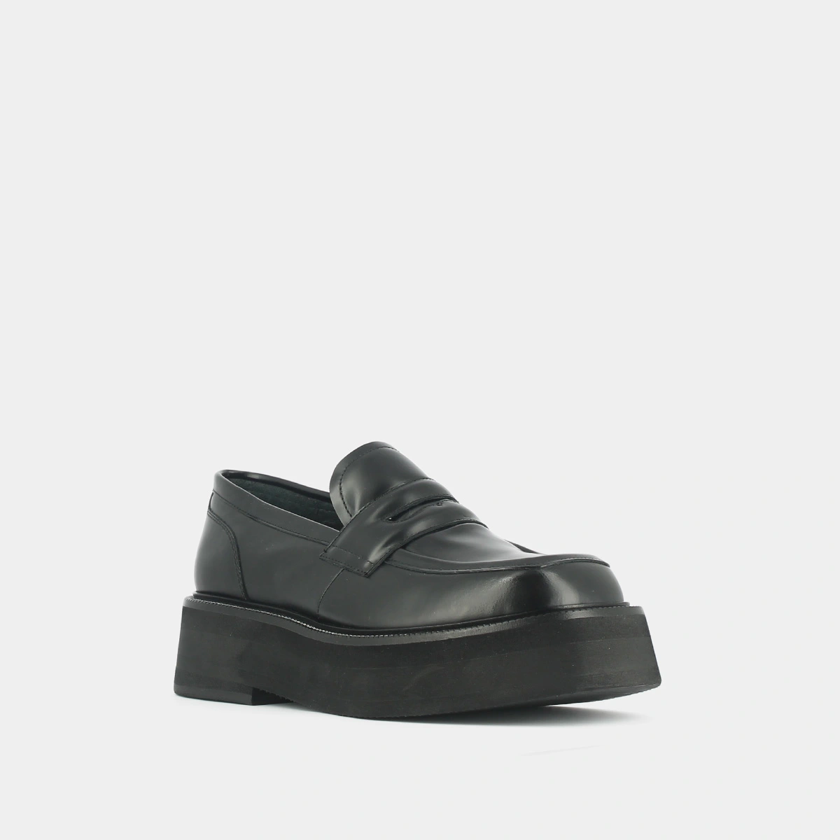 Mocassins à plateformes en cuir glacé noir | DAFFY | Jonak