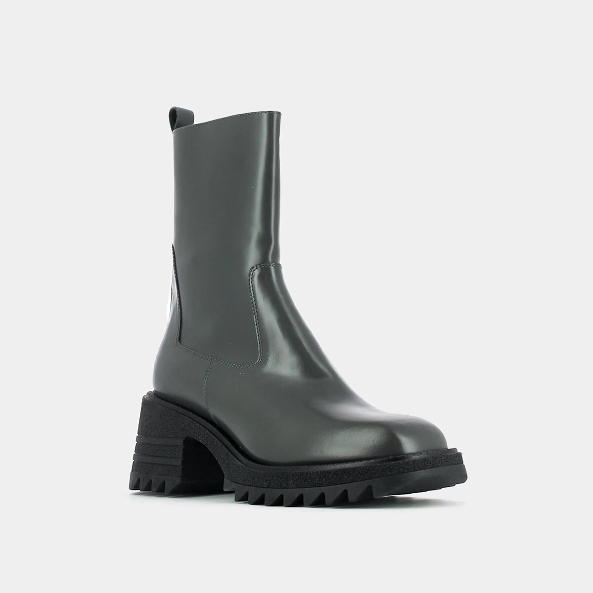 Bottines à talons et semelles crantées en cuir glacé anthracite | DOVIA | Jonak