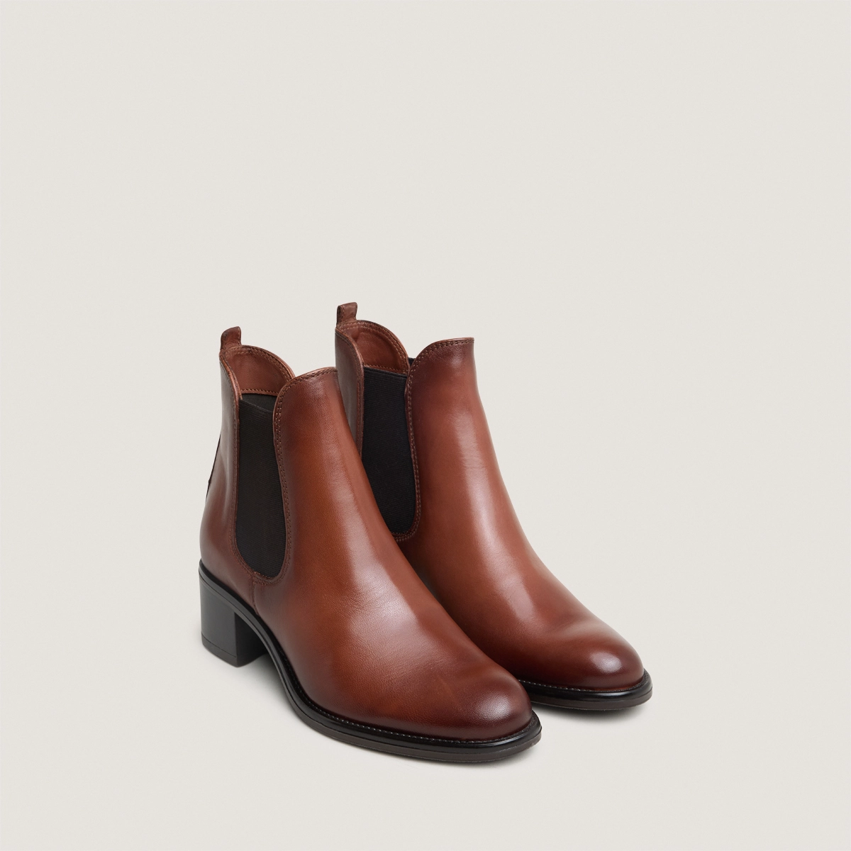 Bottines &agrave; talons en cuir patin&eacute; cognac | CALCUTTO | Jonak