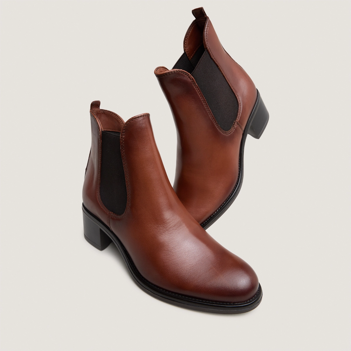 Bottines &agrave; talons en cuir patin&eacute; cognac | CALCUTTO | Jonak