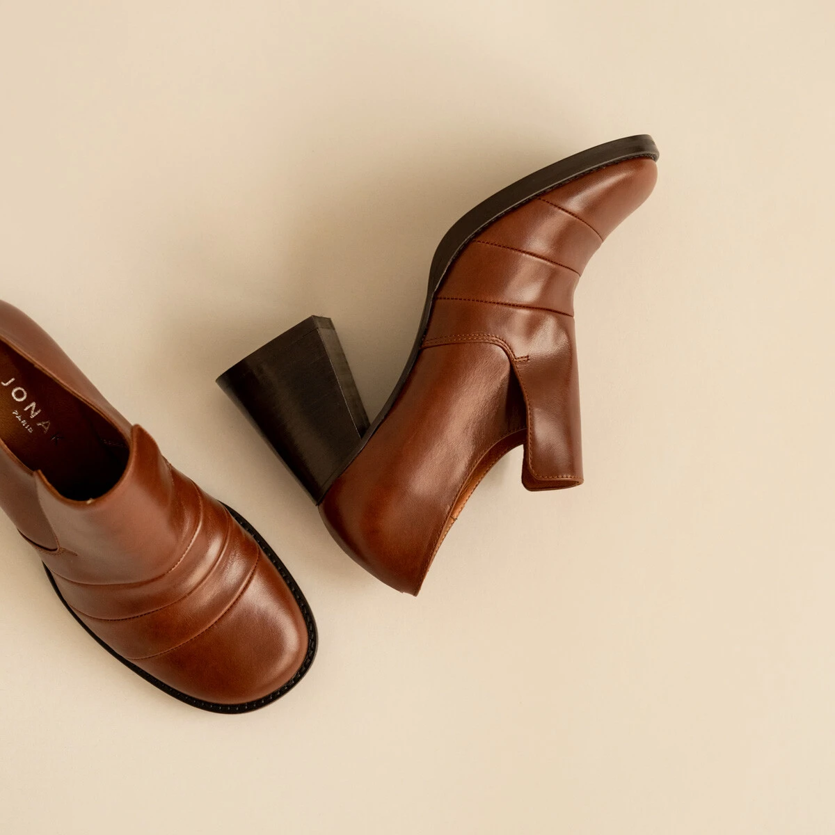 Mocassins à talons en cuir cognac | DESTIN | Jonak