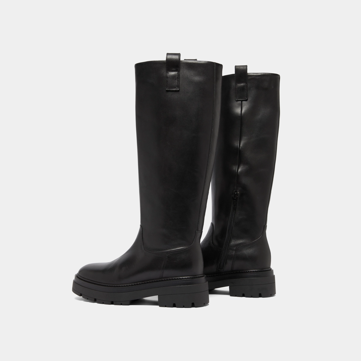Bottes à semelles crantées et bouts carr... en cuir noir | PICUSSIA | Jonak