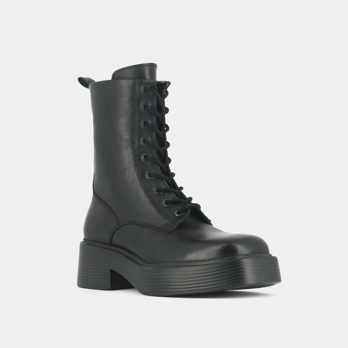 Boots à lacets, plateformes et bouts carrés en cuir noir | IBRAS | Jonak