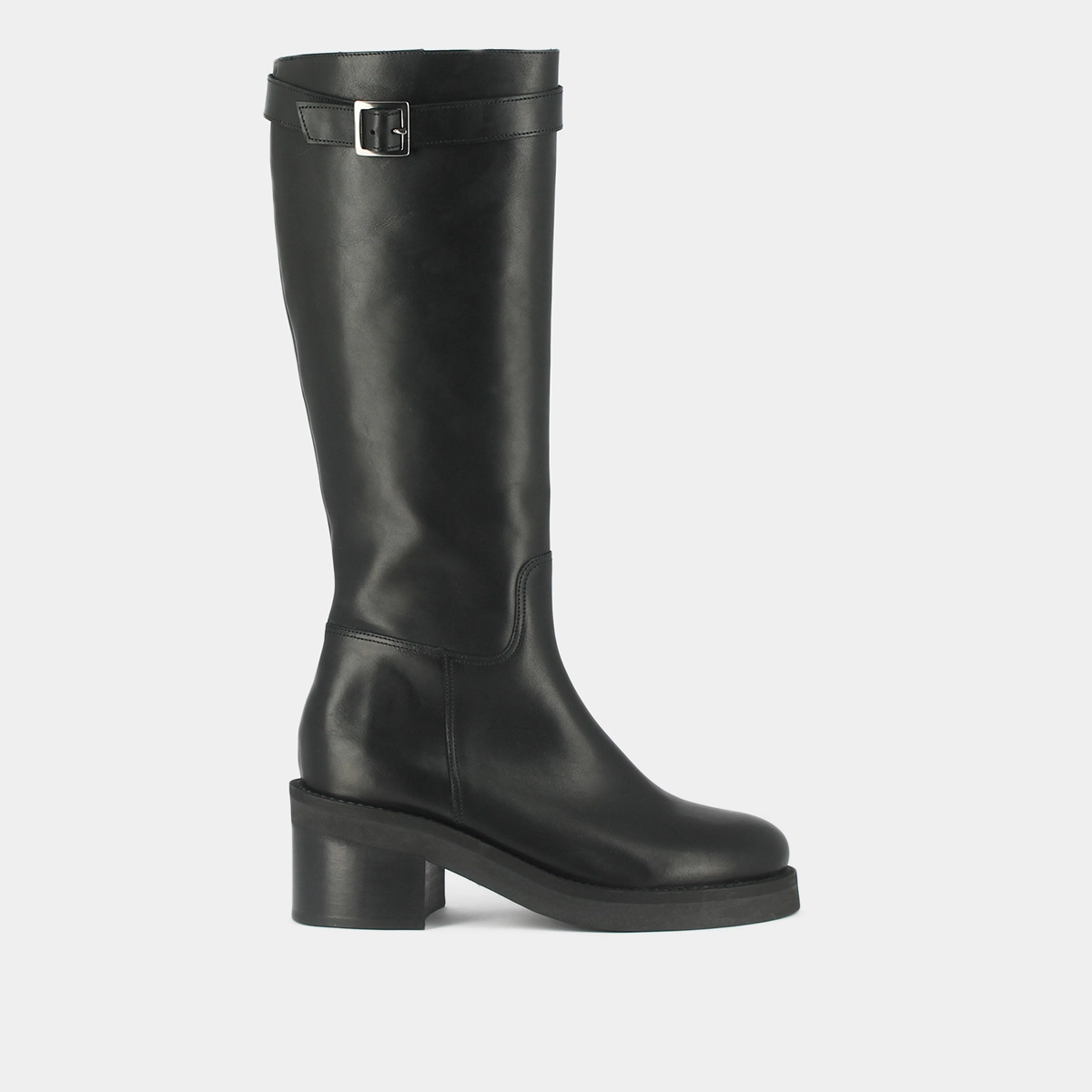 Bottes à talons et détails argentés en cuir gras noir | ACIA | Jonak