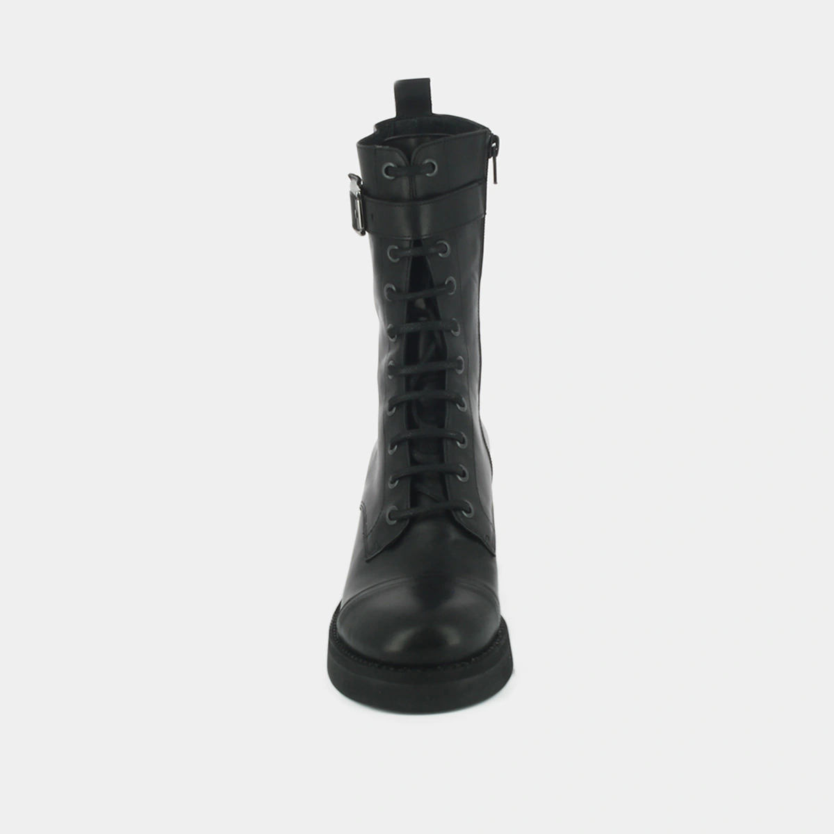 Bottines à lacets, talons et détails argentés en cuir gras noir | ACONIT | Jonak