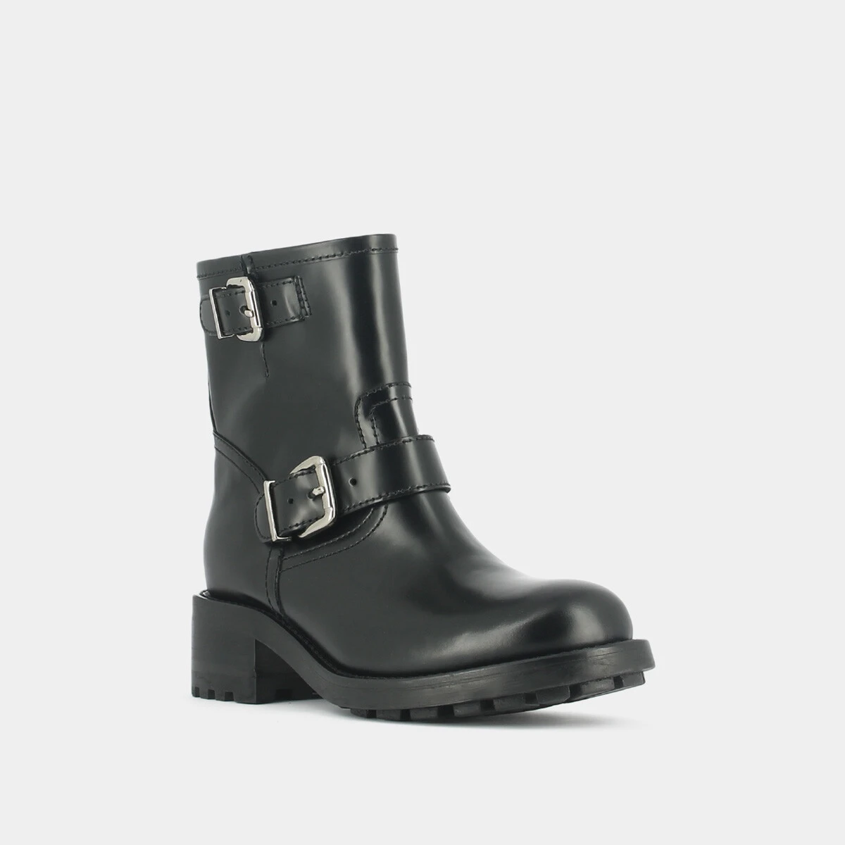 Boots à talons, semelles crantées et détails boucles argentées cuir glacé noir | DIVIUS | Jonak