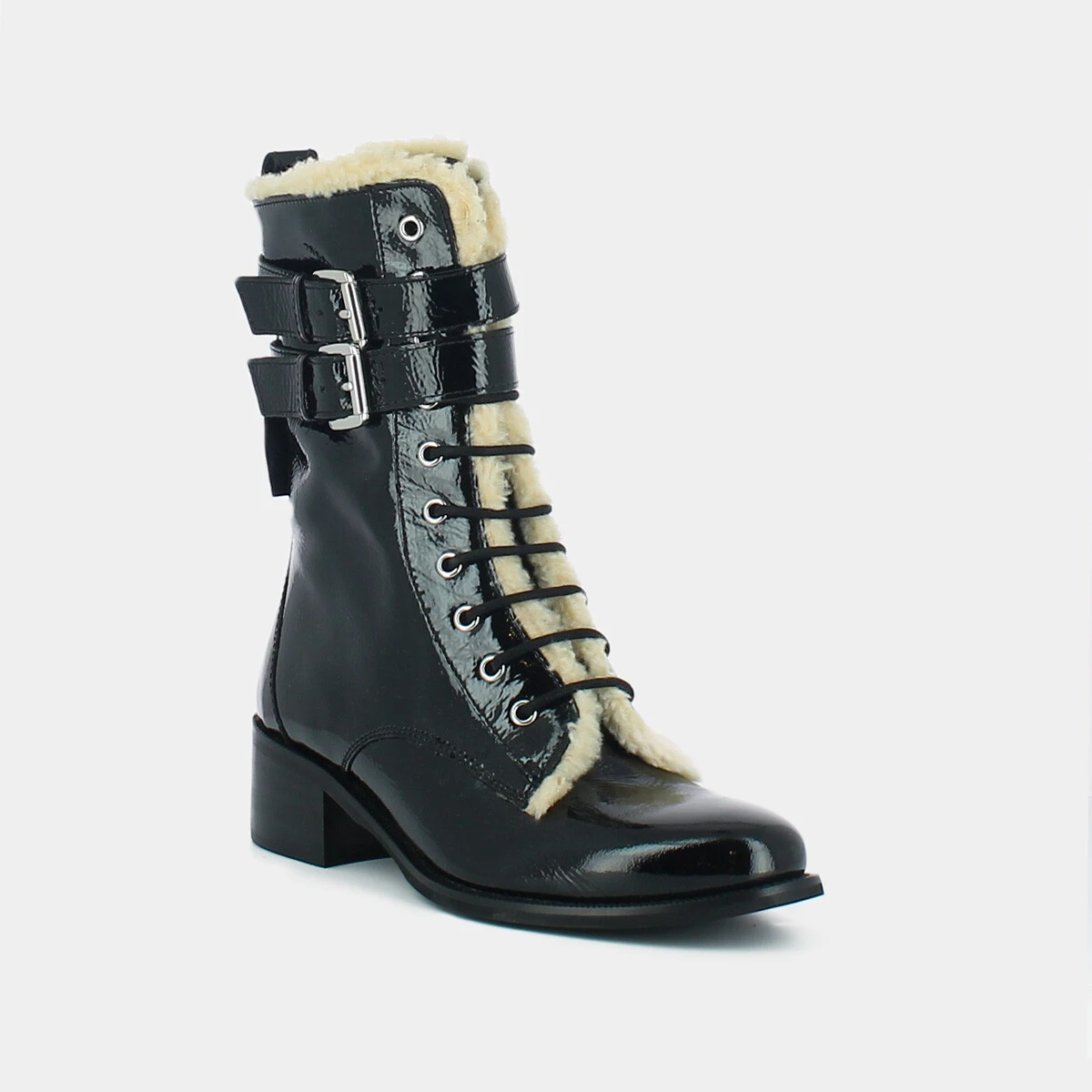 Bottines à talons et lacets en vernis noir | PANAMA | Jonak