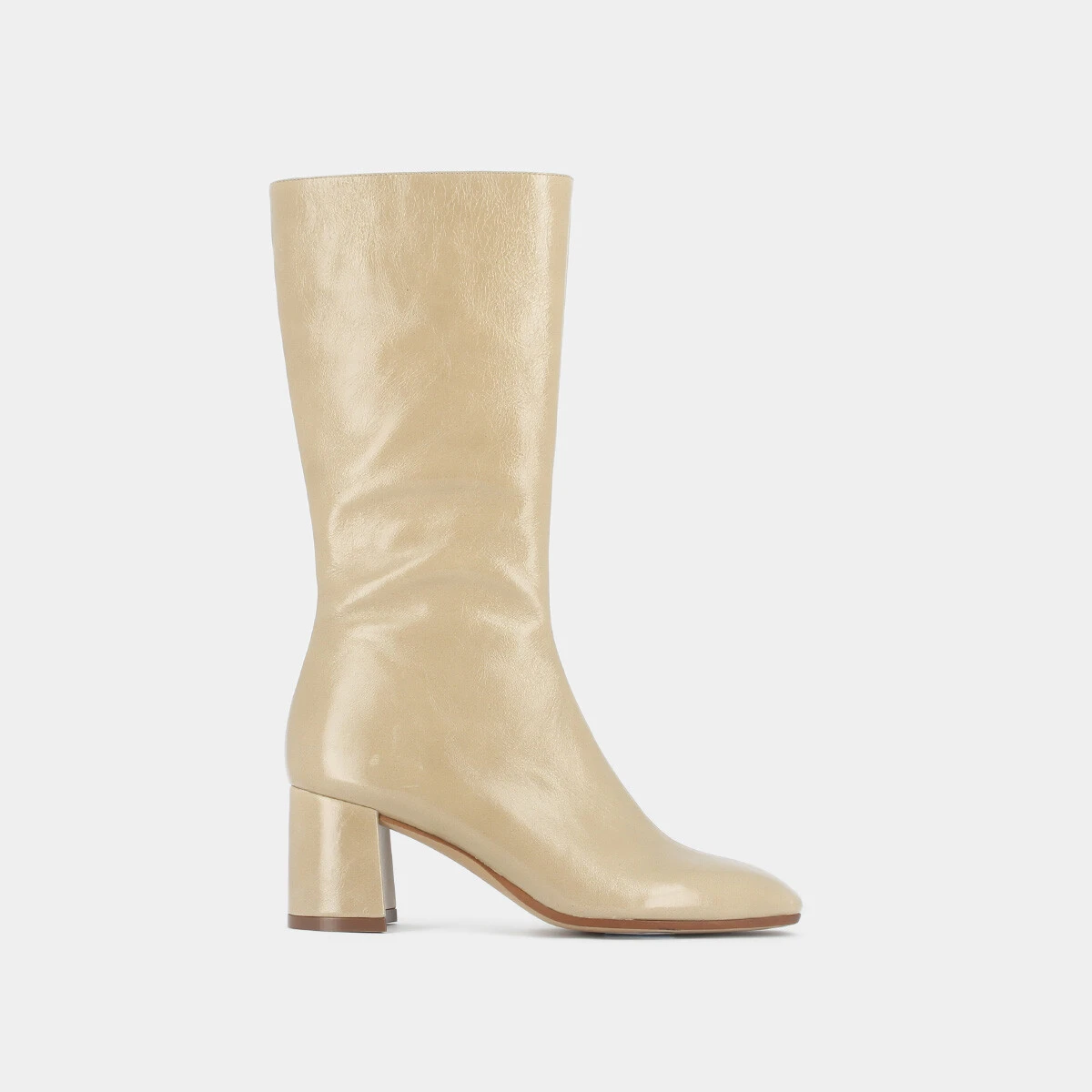 Bottines à talons et bouts pointus en cuir brillant beige | DOMINA | Jonak