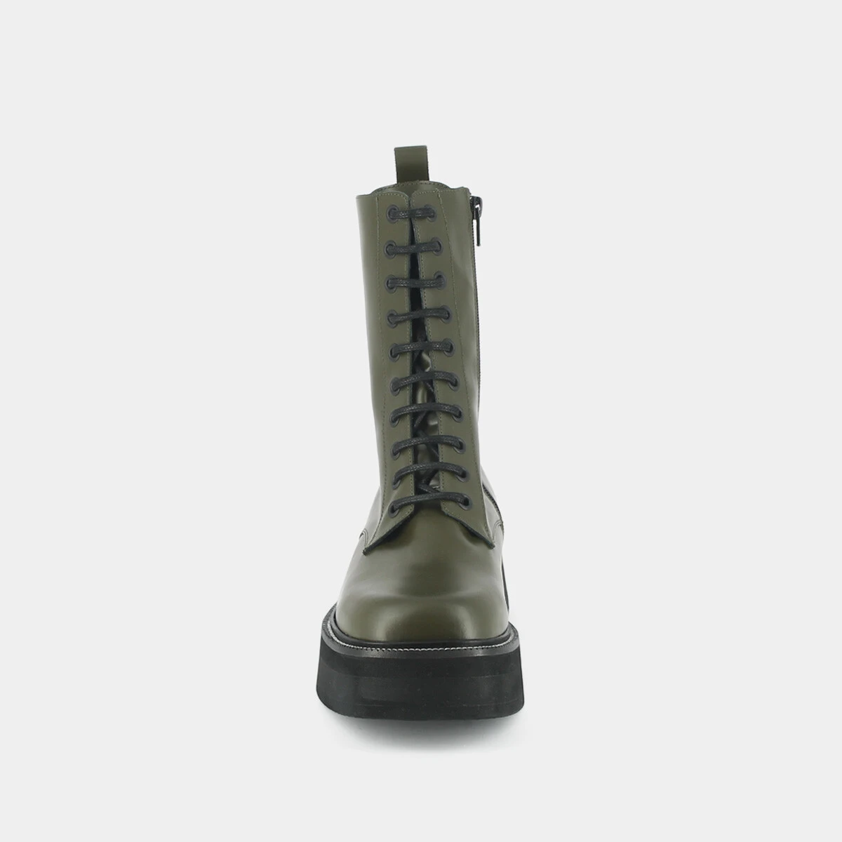 Boots &agrave; lacets et semelles &eacute;paisses en cuir glac&eacute; kaki | DAFFIA | Jonak