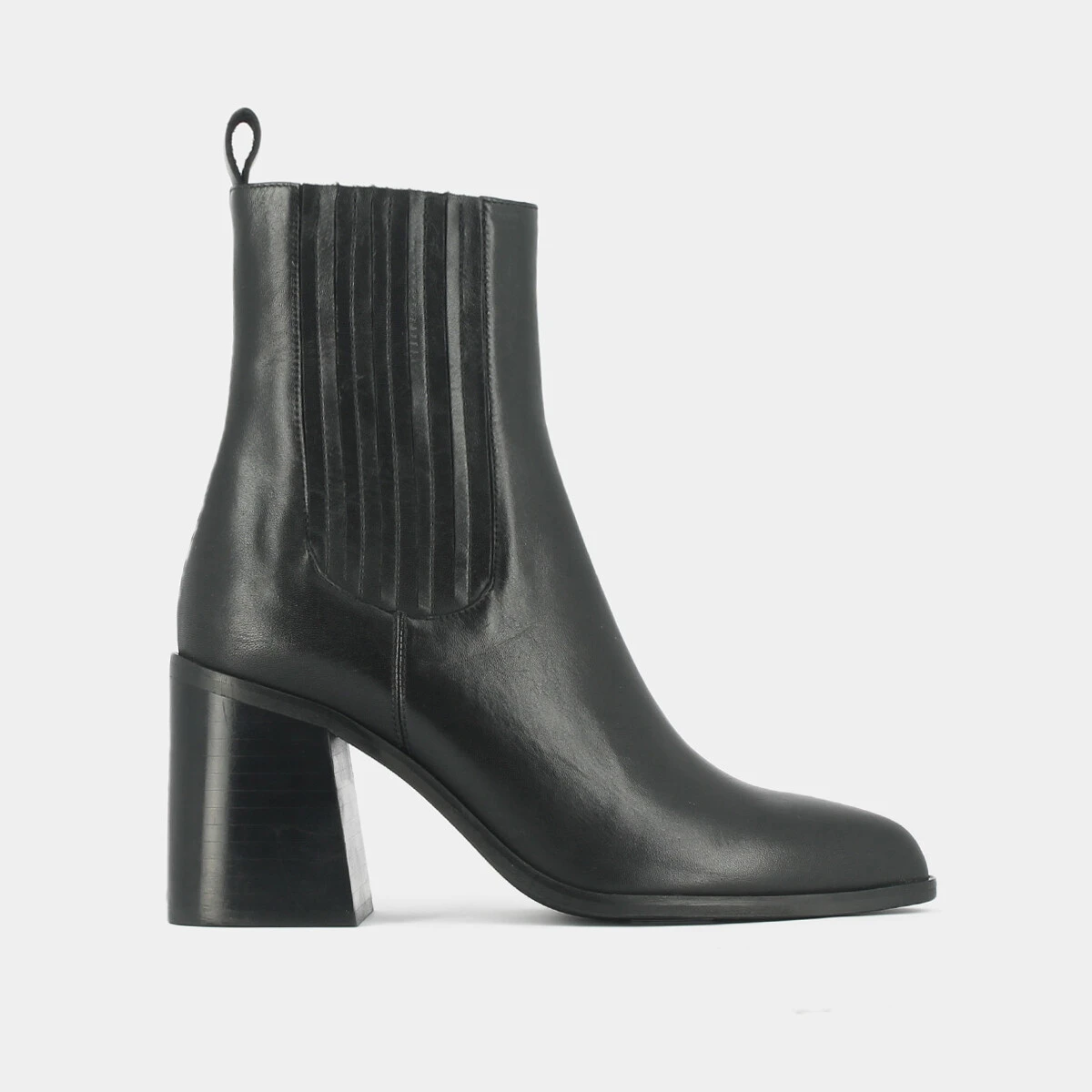 Bottines à talons et à fronces en cuir noir | DOLORES | Jonak