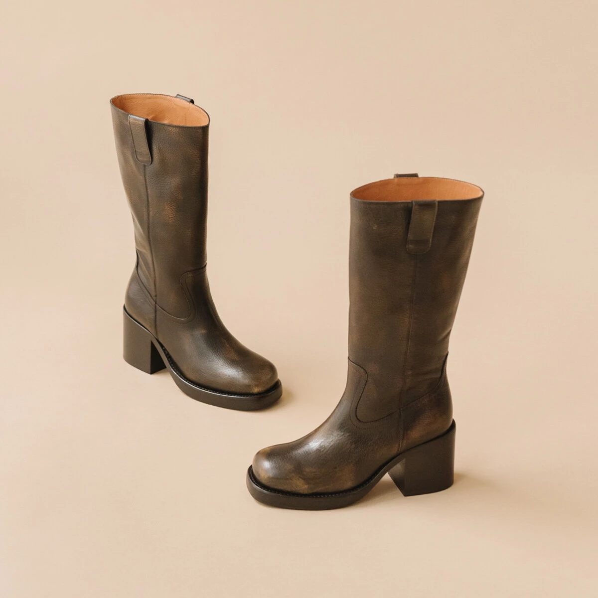 Bottes à talons en cuir grainé gris | DIA | Jonak