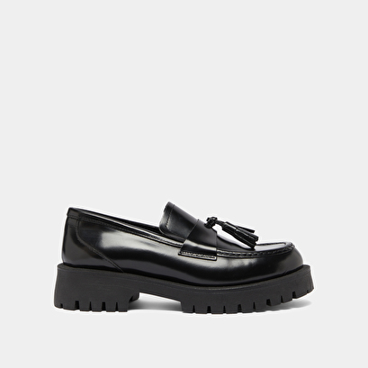 Mocassins à semelles crantées et glands.... en cuir glacé noir | RUSE | Jonak