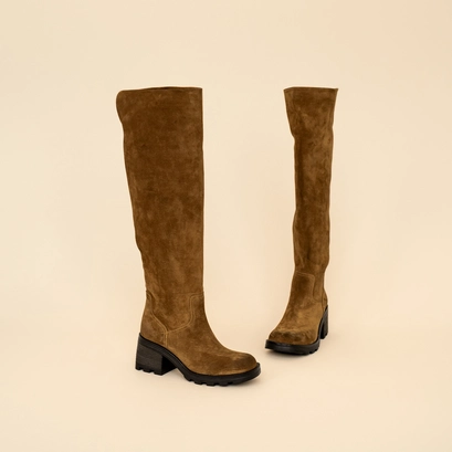 Bottes &agrave; talons et semelles crant&eacute;es en croute cognac | ROMA | Jonak
