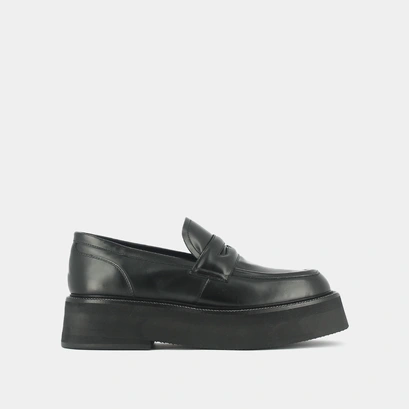 Mocassins &agrave; plateformes en cuir glac&eacute; noir | DAFFY | Jonak