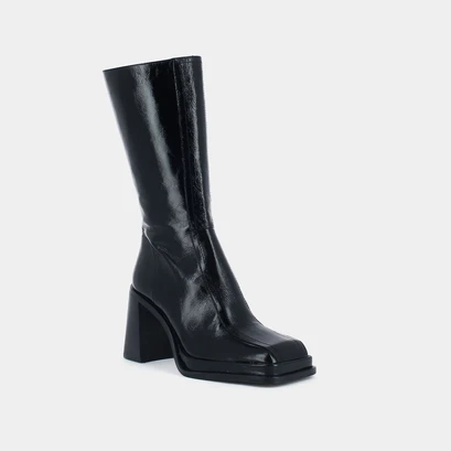 Bottes &agrave; talons, plateformes et bouts ca... en cuir brillant noir | BAGNA | Jonak