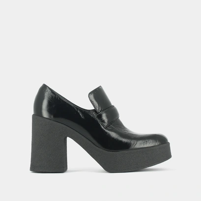 Mocassins &agrave; plateformes et bouts carr&eacute;s en cuir brillant noir | DRICUS | Jonak