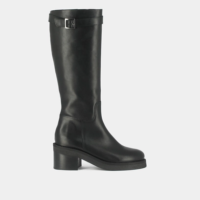 Bottes &agrave; talons et d&eacute;tails argent&eacute;s en cuir gras noir | ACIA | Jonak