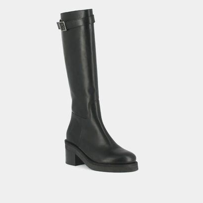 Bottes &agrave; talons et d&eacute;tails argent&eacute;s en cuir gras noir | ACIA | Jonak
