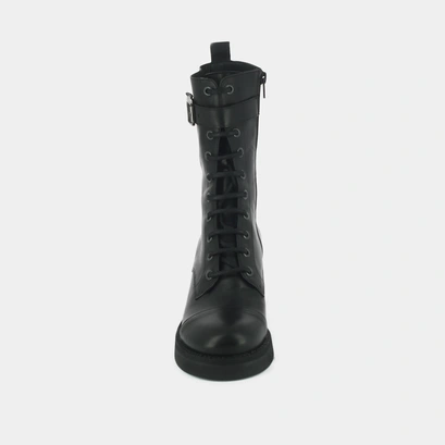 Bottines &agrave; lacets, talons et d&eacute;tails argent&eacute;s en cuir gras noir | ACONIT | Jonak