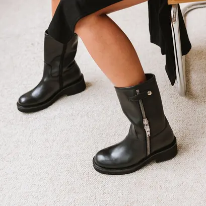 Boots &agrave; talons et doubles fermetures &eacute;clair en cuir noir | DIANETTE | Jonak