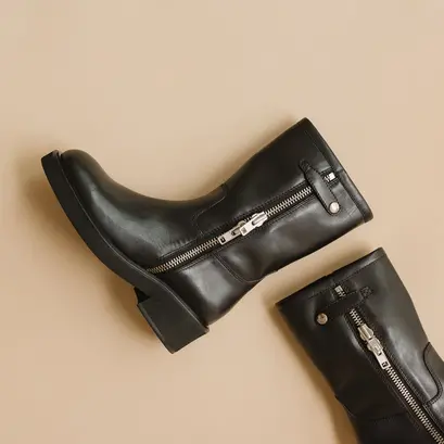 Boots &agrave; talons et doubles fermetures &eacute;clair en cuir noir | DIANETTE | Jonak
