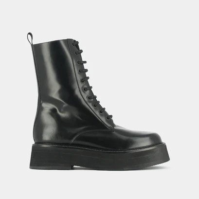 Boots &agrave; lacets et semelles &eacute;paisses en cuir glac&eacute; noir | DAFFIA | Jonak