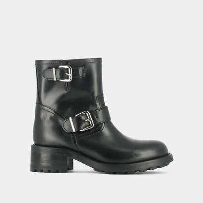 Boots &agrave; talons, semelles crant&eacute;es et d&eacute;tails boucles argent&eacute;es cuir glac&eacute; noir | DIVIUS | Jonak