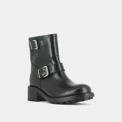 Boots &agrave; talons, semelles crant&eacute;es et d&eacute;tails boucles argent&eacute;es cuir glac&eacute; noir | DIVIUS | Jonak