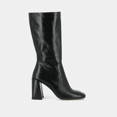 Bottes &agrave; talons et bouts carr&eacute;s en cuir vieilli noir | VACCA | Jonak