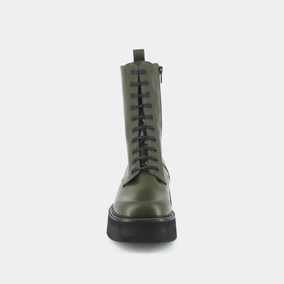 Boots &agrave; lacets et semelles &eacute;paisses en cuir glac&eacute; kaki | DAFFIA | Jonak