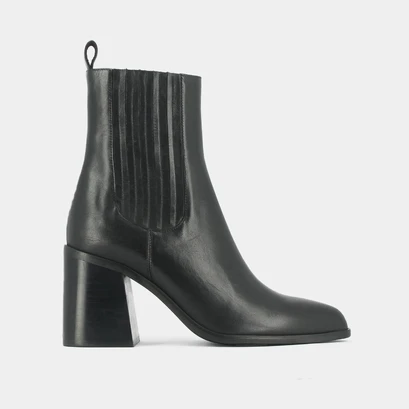 Bottines &agrave; talons et &agrave; fronces en cuir noir | DOLORES | Jonak