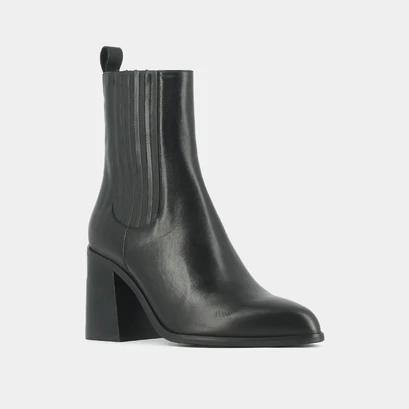 Bottines &agrave; talons et &agrave; fronces en cuir noir | DOLORES | Jonak