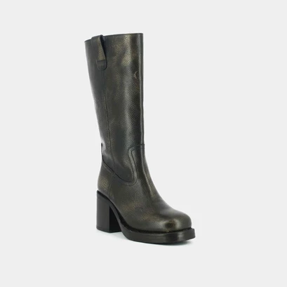 Bottes &agrave; talons en cuir grain&eacute; gris | DIA | Jonak