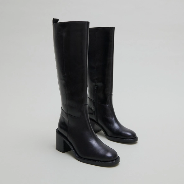 Bottes hautes &agrave; talons en cuir noir | BONNIE | Jonak