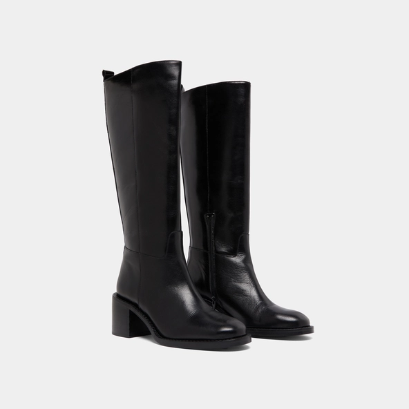 Bottes hautes &agrave; talons en cuir noir | BONNIE | Jonak