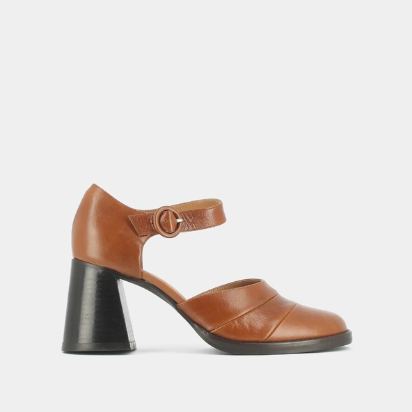 Babies à talons et brides en cuir cognac clair | DESTINEE | Jonak