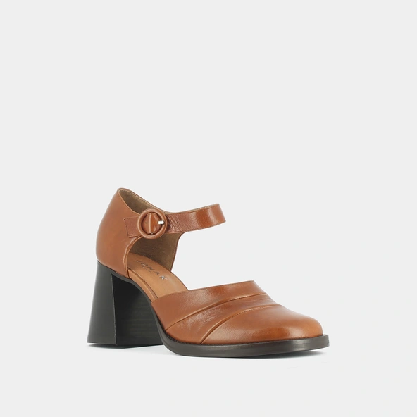 Babies à talons et brides en cuir cognac clair | DESTINEE | Jonak