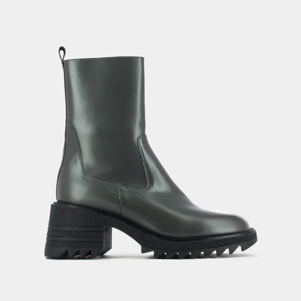 Bottines à talons et semelles crantées en cuir glacé anthracite | DOVIA | Jonak