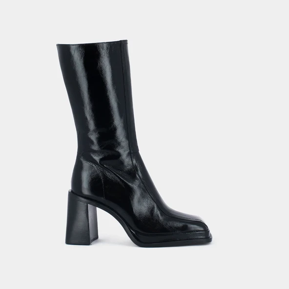 Bottes à talons, plateformes et bouts ca... en cuir brillant noir | BAGNA | Jonak