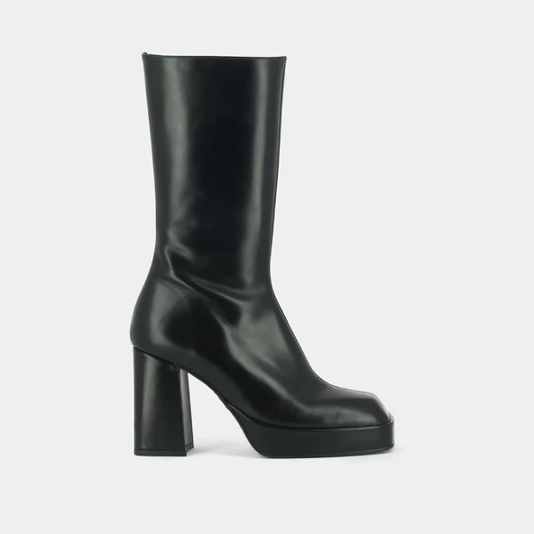 Bottes à plateformes et bouts carrés en cuir noir | BOULIER | Jonak