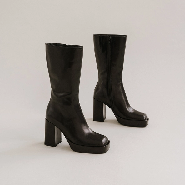 Bottes à plateformes et bouts carrés en cuir noir | BOULIER | Jonak
