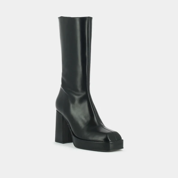 Bottes à plateformes et bouts carrés en cuir noir | BOULIER | Jonak