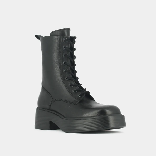 Boots à lacets, plateformes et bouts carrés en cuir noir | IBRAS | Jonak