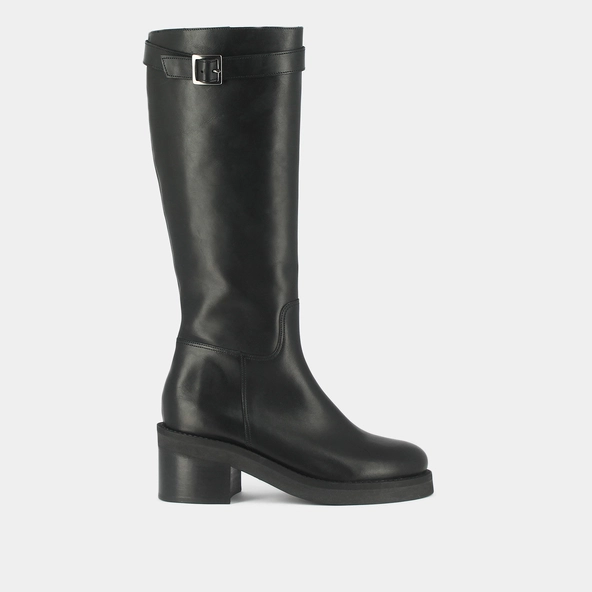 Bottes à talons et détails argentés en cuir gras noir | ACIA | Jonak